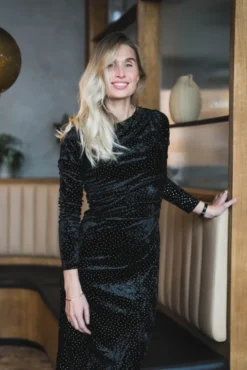 Tilla LS Velvet Long Dress Black W/Rhinestones