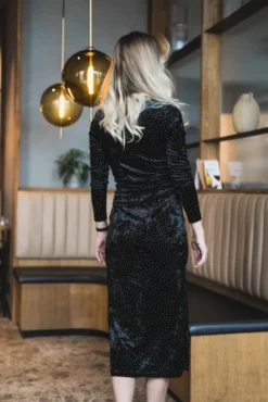 Tilla LS Velvet Long Dress Black W/Rhinestones