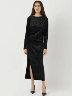 Tilla LS Velvet Long Dress Black W/Rhinestones