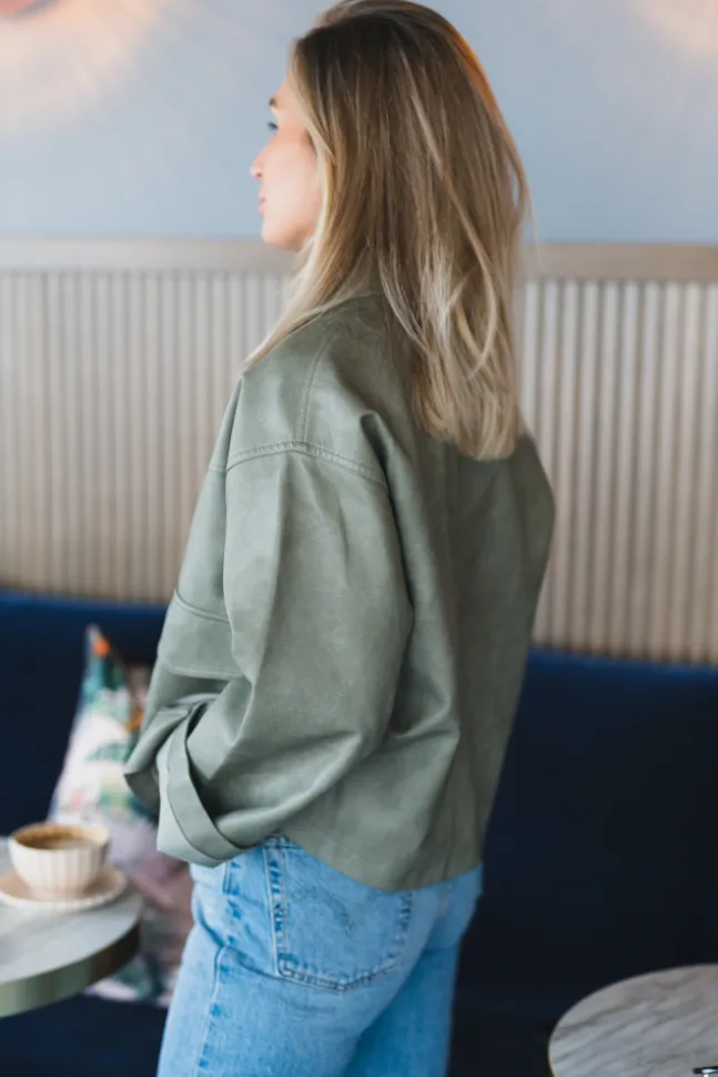Titan Faux Leather Jacket Soft Green