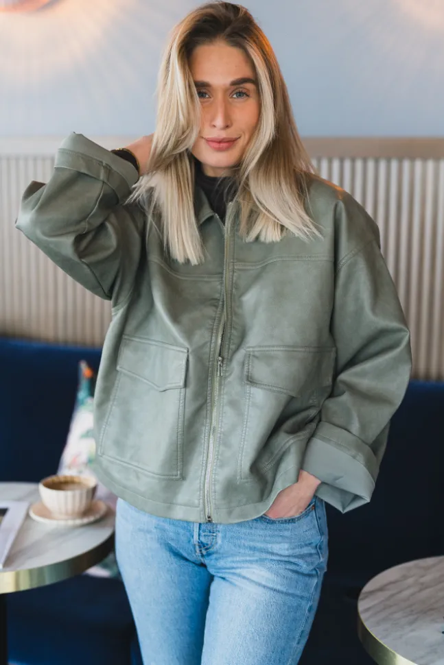 Titan Faux Leather Jacket Soft Green