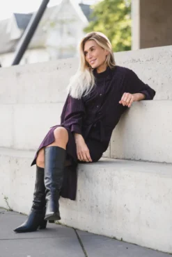 Trinny Stripe Batwing Dress Plum