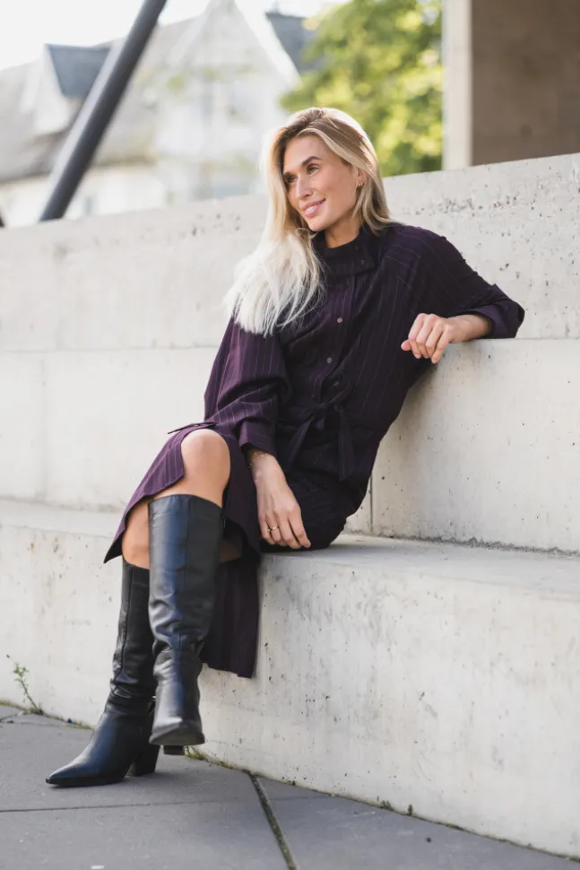 Trinny Stripe Batwing Dress Plum