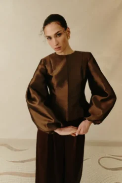 Vendela Balloon Sleeve Blouse Dark Brown