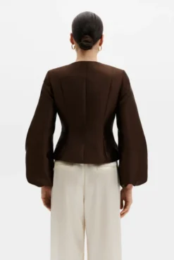 Vendela Balloon Sleeve Blouse Dark Brown