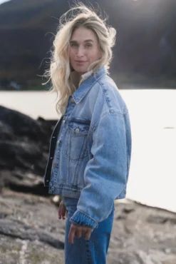 W Cropped Denim Jacket Blue Washed
