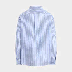 Wide Cropped Gingham Linen Shirt Gala Blue/White