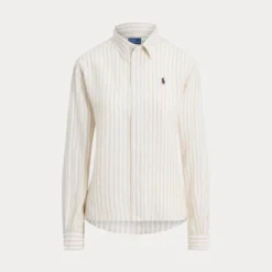 Wide Cropped Gingham Linen Shirt Dune Tan/White