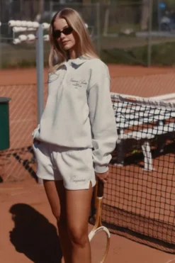 W. Racquet Club Rugby Shirt Grey Melange W. Dark Olive