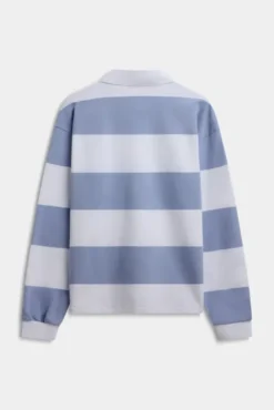W. Thin Cotton Rugby Shirt White And Vintage Blue Stripes