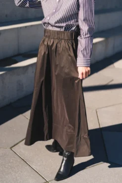 Yara Long Poplin Skirt Chocolate Brown