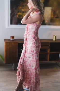 Zella Chiffon Print Dress Dusty Pink