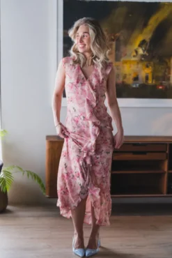 Zella Chiffon Print Dress Dusty Pink