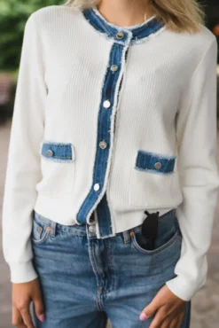 Zelma Knit Denim Cardigan Offwhite